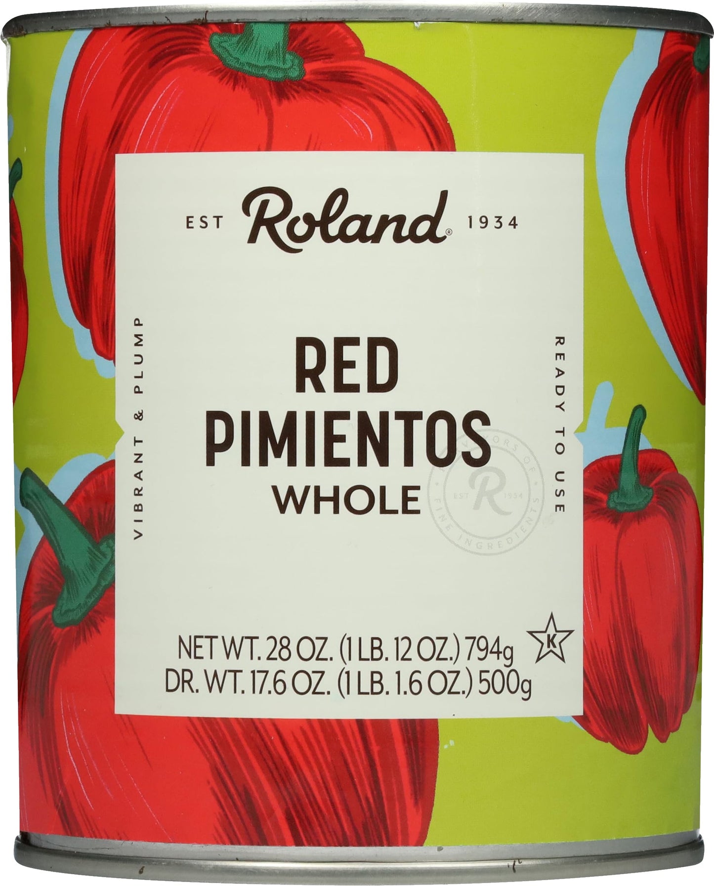 Roland Foods Whole Red Pimiento Peppers, 28 Ounce Can, Pack of 4