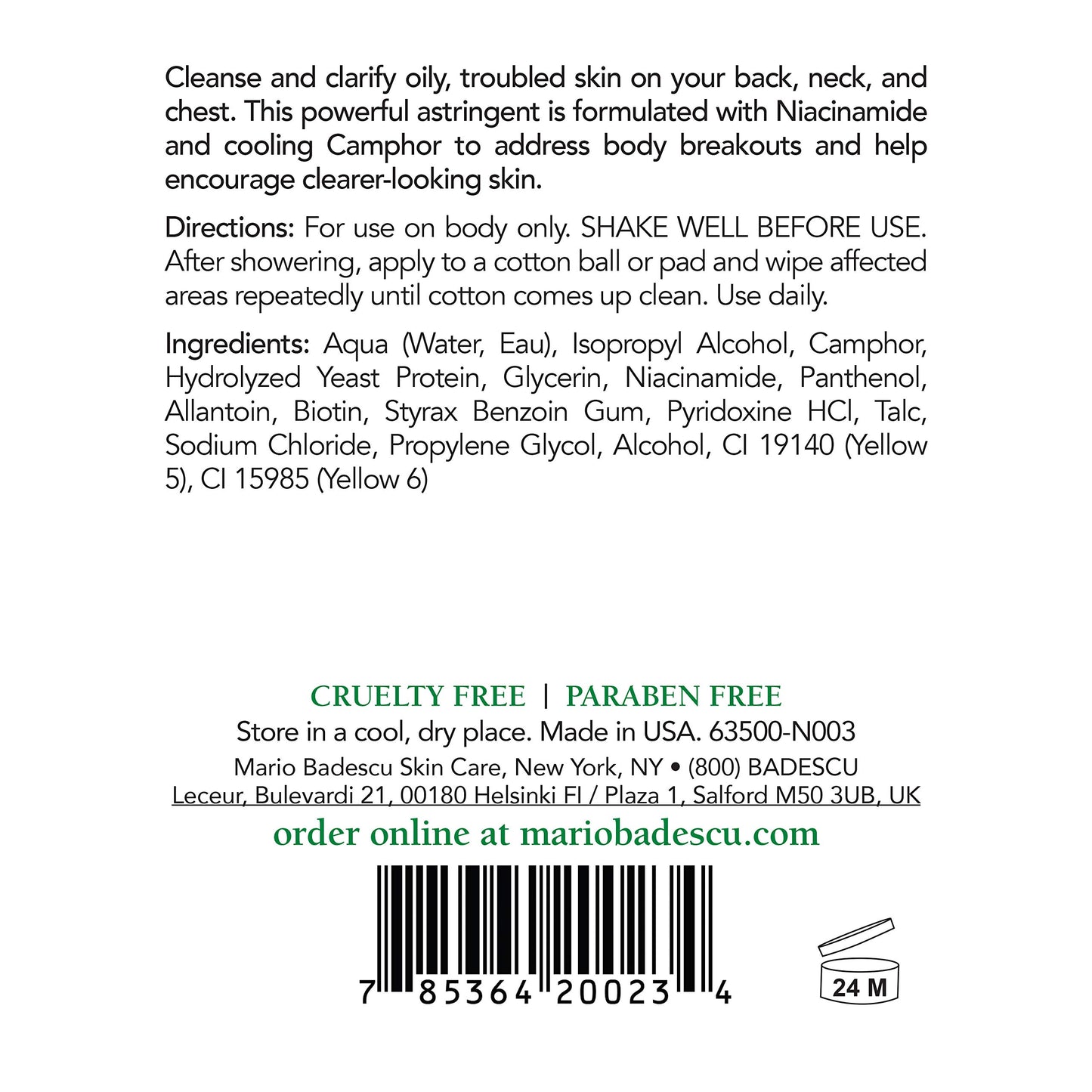 Mario Badescu Special Cleansing Lotion "O" Toner for Oily Skin |Body Toner that Minimizes Pores and Evens Skin Tone |Formulated with Cucumber Extract & Niacinamide