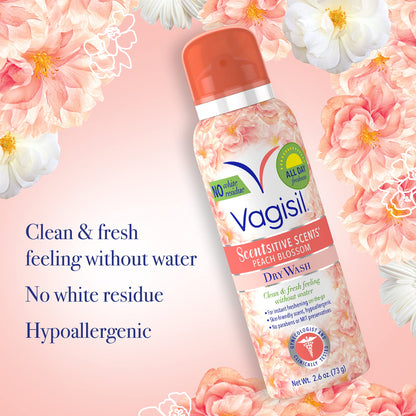 Summer's Eve Blissful Escape Daily Feminine Spray 3 Pack and Vagisil Scentsitive Scents Feminine Dry Wash Spray Peach Blossom 1 Pack