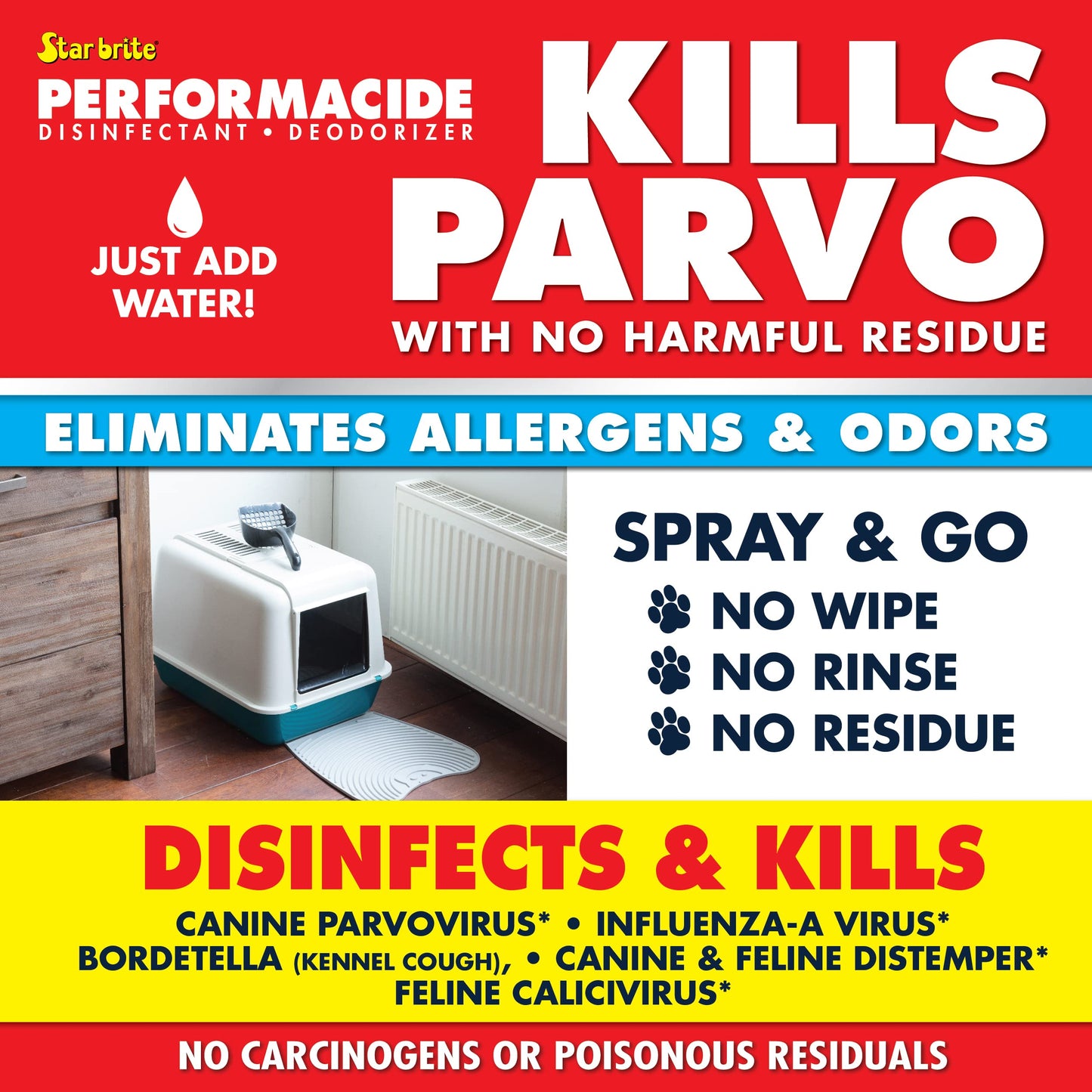 PERFORMACIDE Kills Parvo - No-Rinse Disinfectant, Deodorizer for Pet Surfaces - Kills Parvovirus, Ringworm, Feline Calicivirus, Avian Influenza (Bird Flu), Naturally Dissipates - 3 pk Gallon Kit