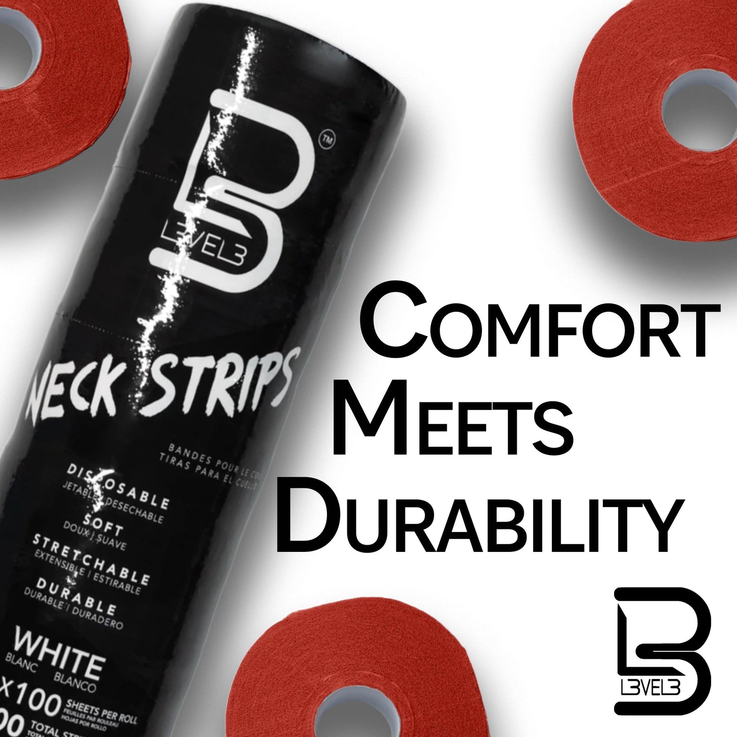 L3 - Level 3 Neck Paper - Disposable and Flexible Neck Strips - Barber and Hair Stylist Supplies - Self-Adheres to Neck - Pre-Cut and Easy to Use - 5 Rolls (100each)