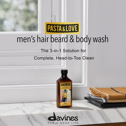 Davines Pasta & Love Hair Beard & Body Wash, 3-in-1 Hydrating Cleanser - Gently Washes Away Impurities & Softens Hair & Skin without Drying - Daily Freshness, 10.14 Fl Oz
