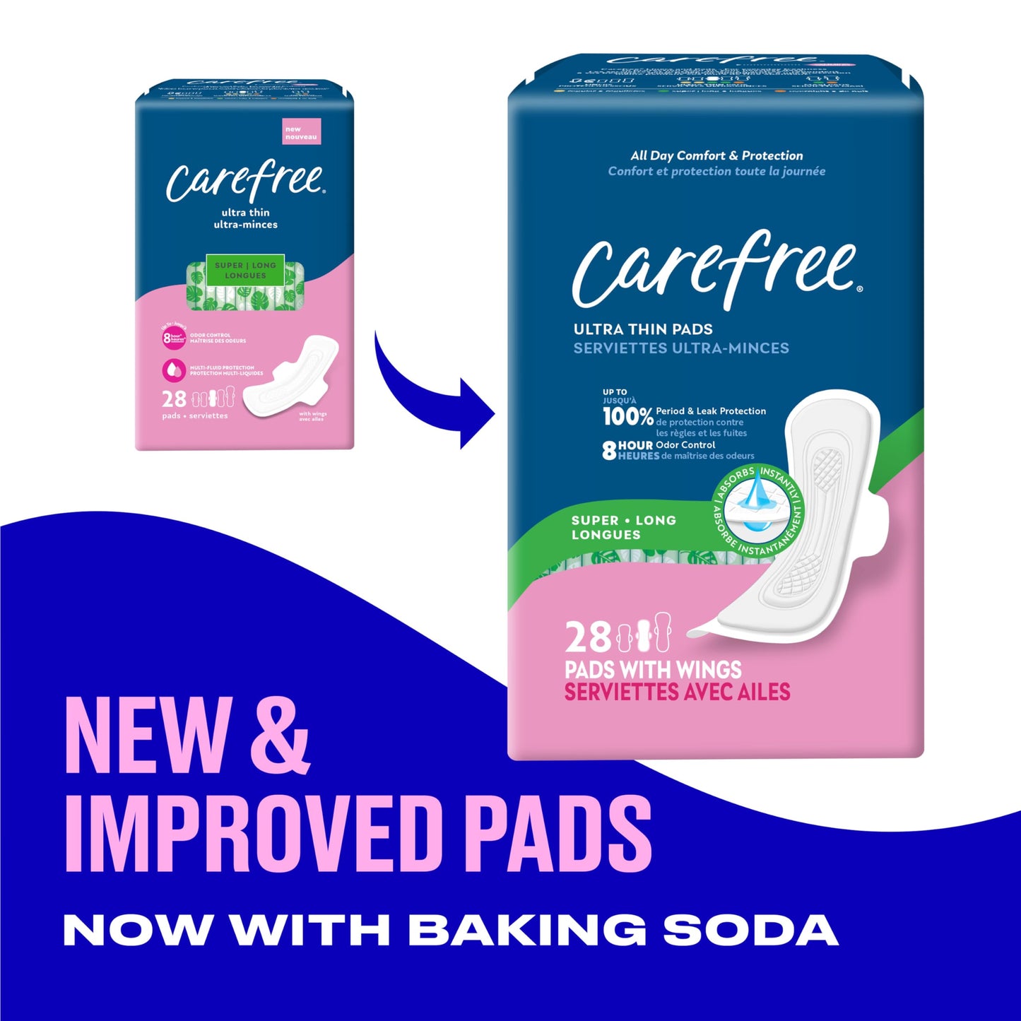 Carefree Ultra Thin Pads for Women, Super/Long Pads with Wings, 84ct (3 Packs of 28ct) | Carefree Feminine Care, Period Care & Postpartum | 84ct (3 Packs of 28ct)
