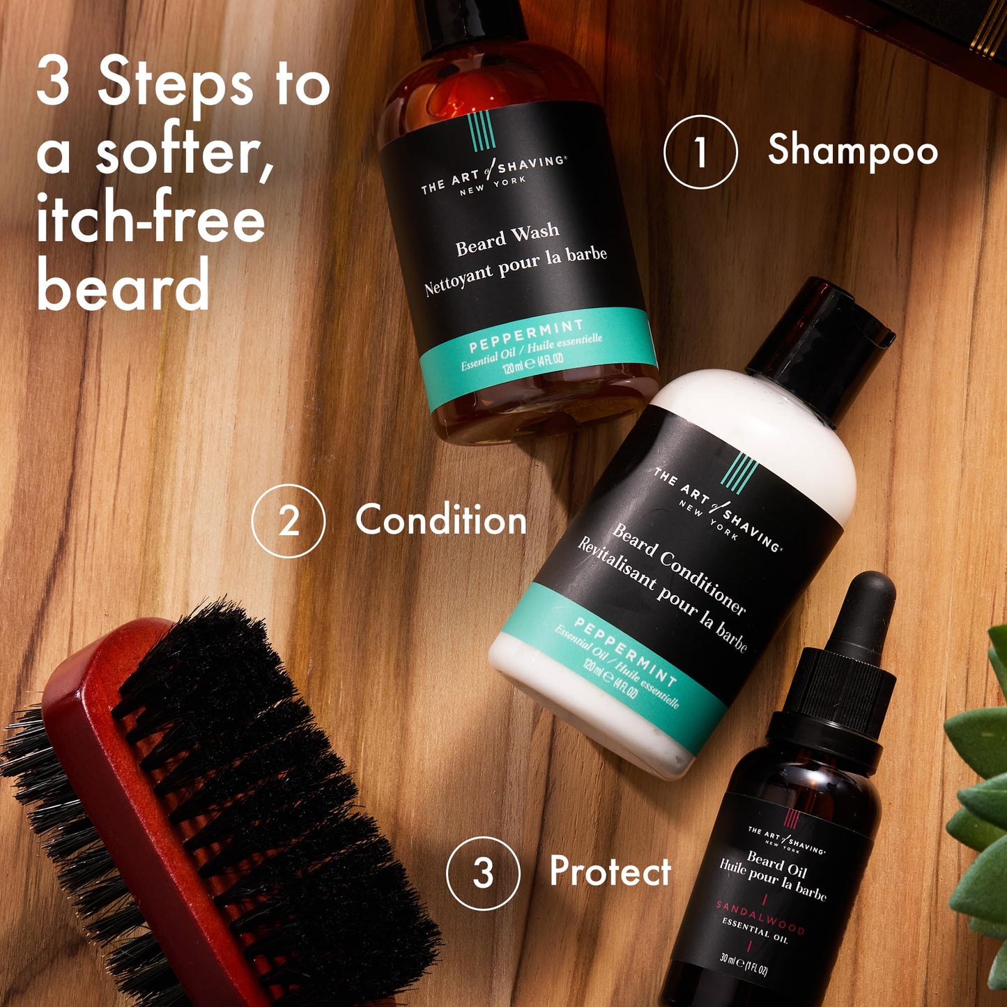 The Art of Shaving Beard Prep Kit - 4oz Peppermint Facial Hair Wash & Conditioner, 1oz Sandalwood Beard Oil