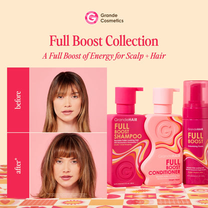 Grande Cosmetics GrandeHAIR Full Boost Starter Kit - Travel Size Shampoo, Conditioner, Volumizing Foam & Enhancing Serum - for Fuller & Thicker-Looking Hair