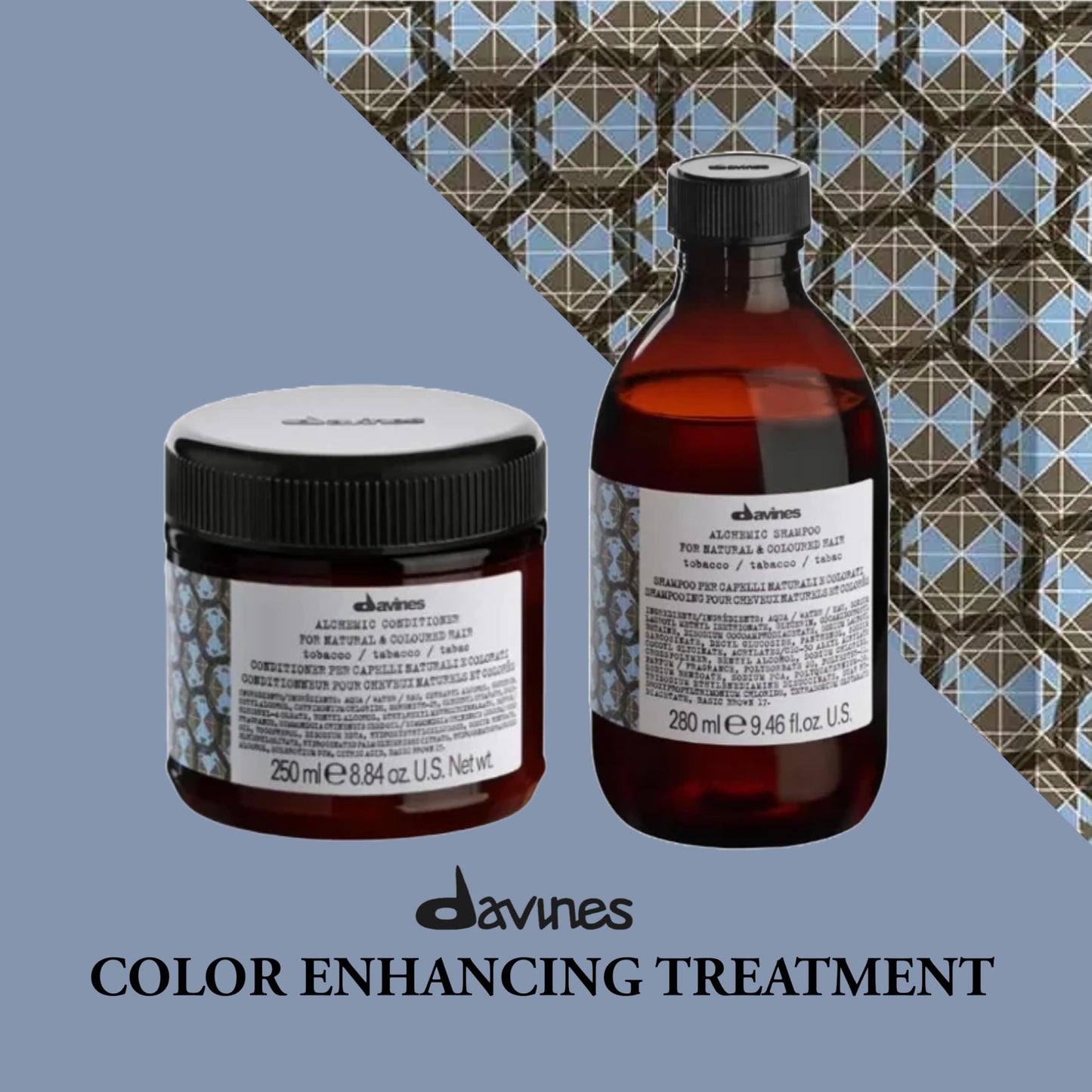 Davines Alchemic Conditioner Tobacco, Color Depositing Cream for Light Brown & Medium Brunette Hair - Intensifies & Hydrates Brown Tones with Jojoba Oil, 8.45 Fl Oz