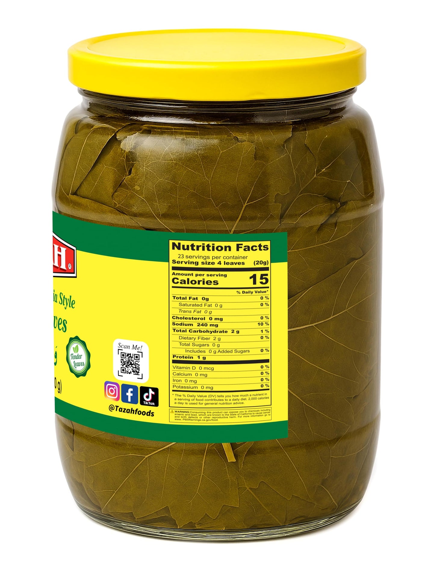 TAZAH California Style Turkish Grape Leaves in Jar – Vegan & Vegetarian – Perfect for Dolmas (Stuffed Grape Leaves) – Tender & Delicious – Net 32oz (Drained 16oz)