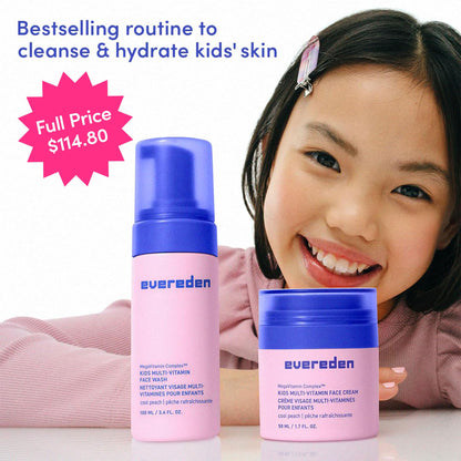 Evereden Kids Routine Bundle - Detangling Shampoo and Conditioner + Multi-Vitamin Face Wash and Face Cream for Kids 3+