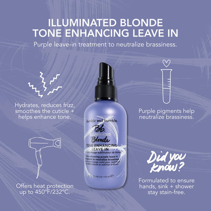 Bumble and bumble. Illuminated Blonde Tone Enhancing Purple Leave-in Treatment Spray | Neutralize Brassiness | Heat Protection, Hydrating, Anti Frizz, Color Safe | Curl, Wavy, Straight, 4.2 Fl Oz