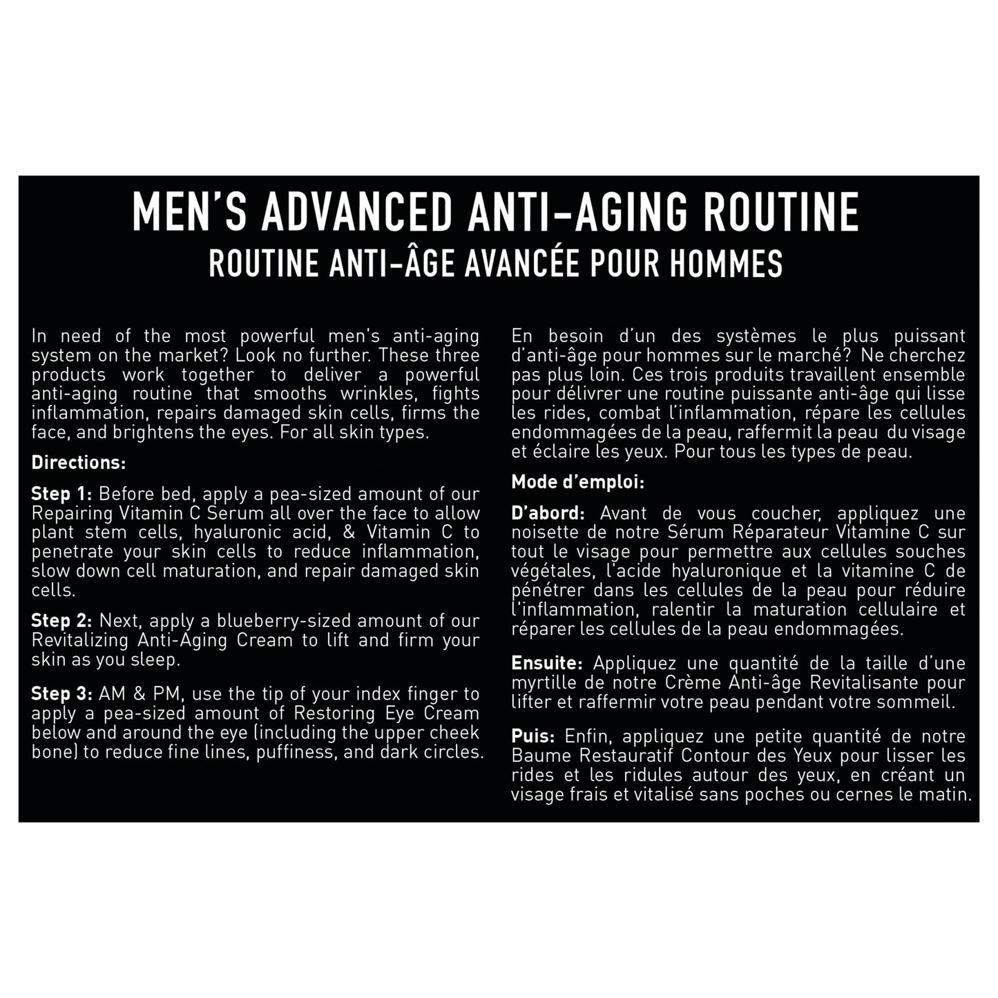 Brickell Men's Advanced Anti-Aging Routine, Night Face Cream, Vitamin C Facial Serum and Eye Cream, Natural and Organic, Unscented, Skin Care Gift Set