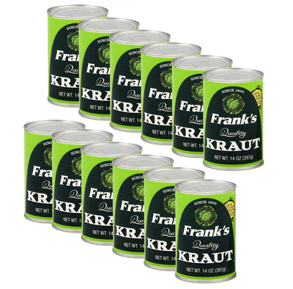 Frank’s Quality Kraut 14oz Cans (12 Pack) – Naturally Fermented Sauerkraut | Tangy, Crisp Flavor | Gluten-Free, Vegan | Perfect for Hot Dogs, Brats, Reubens & Family Meals