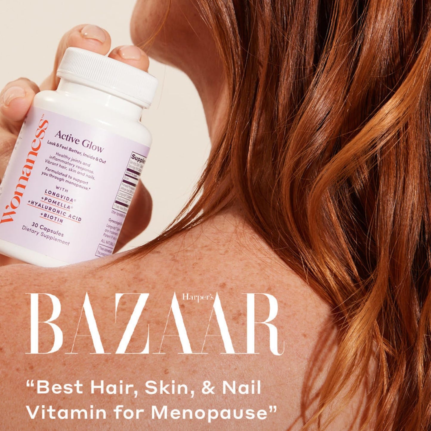 Womaness Active Glow Hair Skin and Nails Vitamins for Women - Hair Growth Vitamins with Hyaluronic Acid - Biotin and Curcumin - Nail Care, Joint Support and Glow Supplements for Dry Skin - 30 Capsules