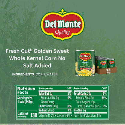 Del Monte Whole Kernel Gold Corn No Salt Added, 8.75-Ounce (Pack of 12)