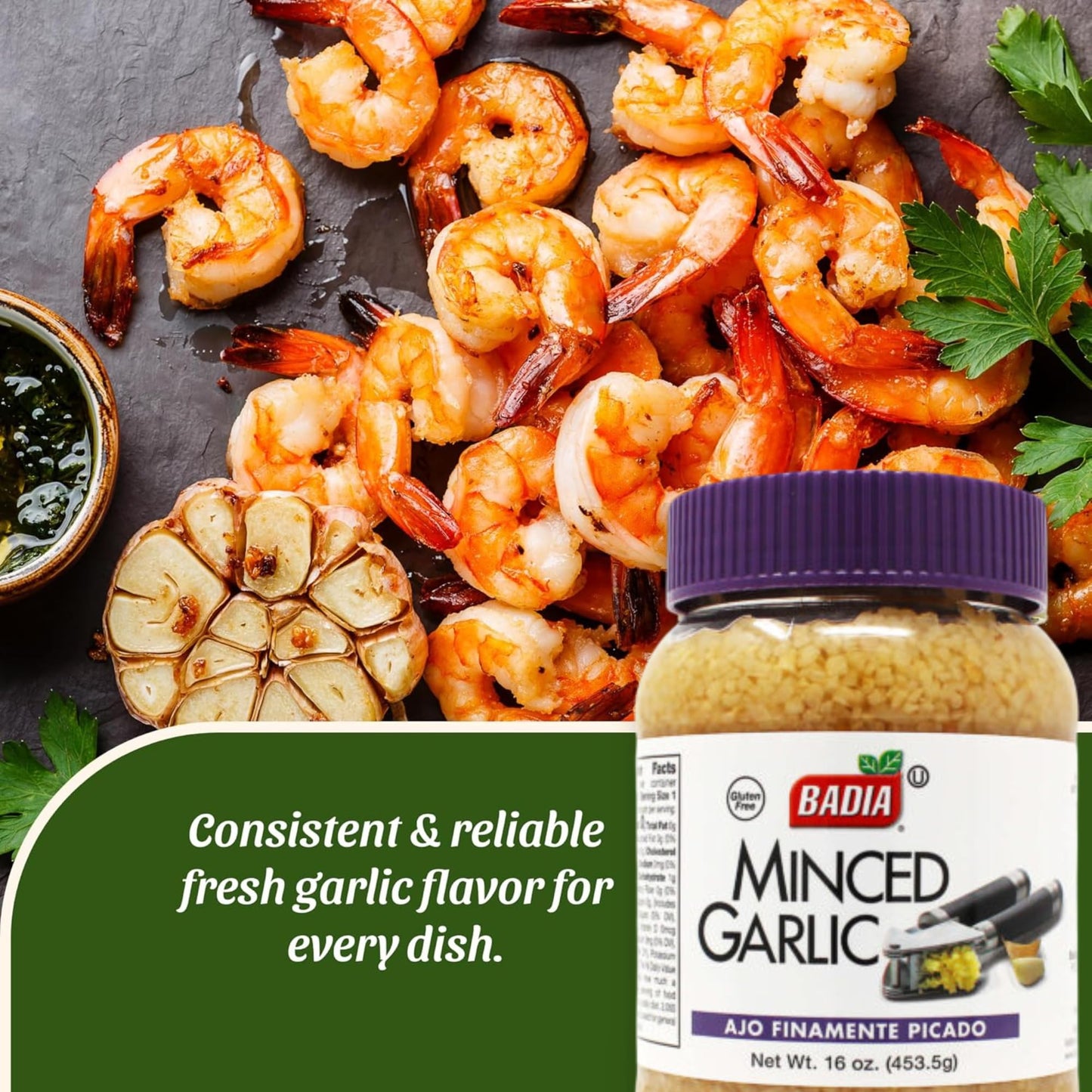 Badia Minced Garlic in Water, 16 oz - Fresh Minced Garlic, Bold Flavor for All Purpose Cooking, Gluten Free