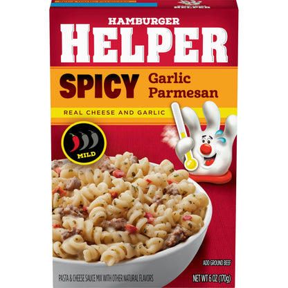 Hamburger Helper Spicy Parmesan Garlic Pasta Meal (6 oz) No Artificial Flavors, Ready in 3 Easy Steps, Quick Meals for Midweek Dinners, Busy Evenings & Families On-the-Go