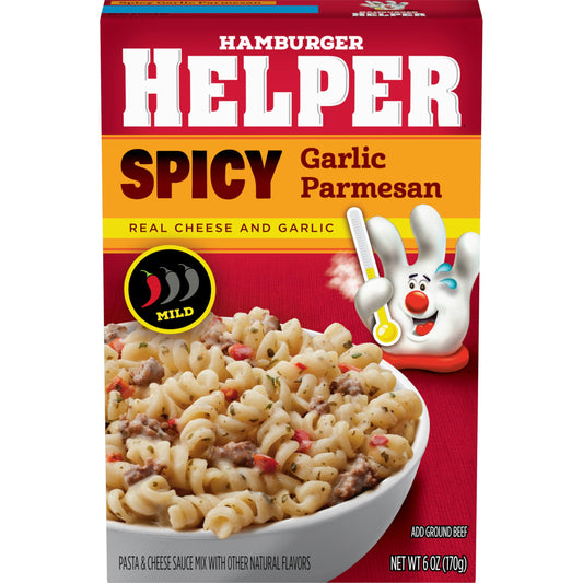Hamburger Helper Spicy Parmesan Garlic Pasta Meal (6 oz) No Artificial Flavors, Ready in 3 Easy Steps, Quick Meals for Midweek Dinners, Busy Evenings & Families On-the-Go