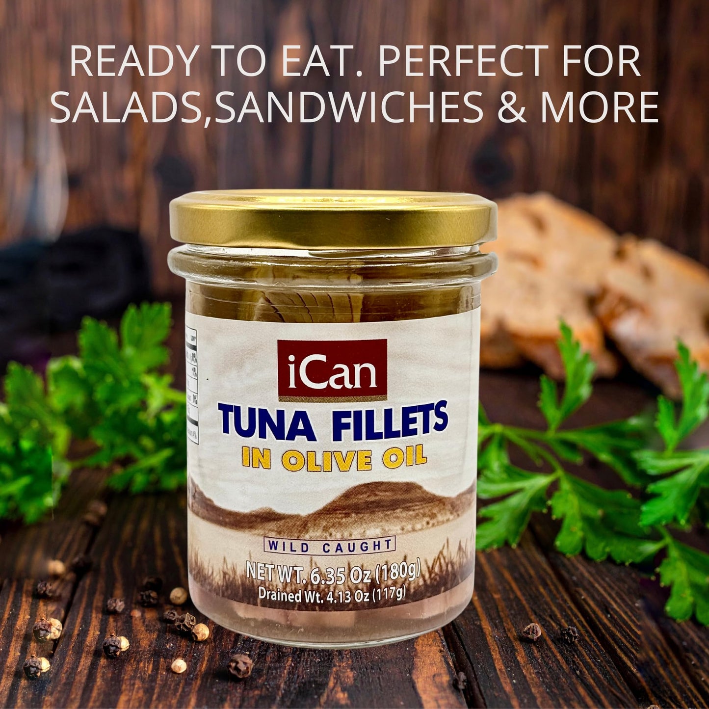 Ican Tuna Fillets in Olive Oil – Wild Caught – Glass Jar – 6.35 oz (180g)