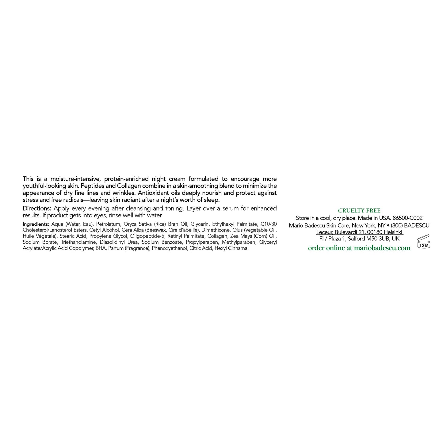 Mario Badescu Protein Night Cream for Dry and Sensitive Skin, Anti Aging Face Cream with Peptides, Collagen & Vitamins A & E, Reduces Wrinkles, Face Moisturizer for Women and Men, 1 OZ