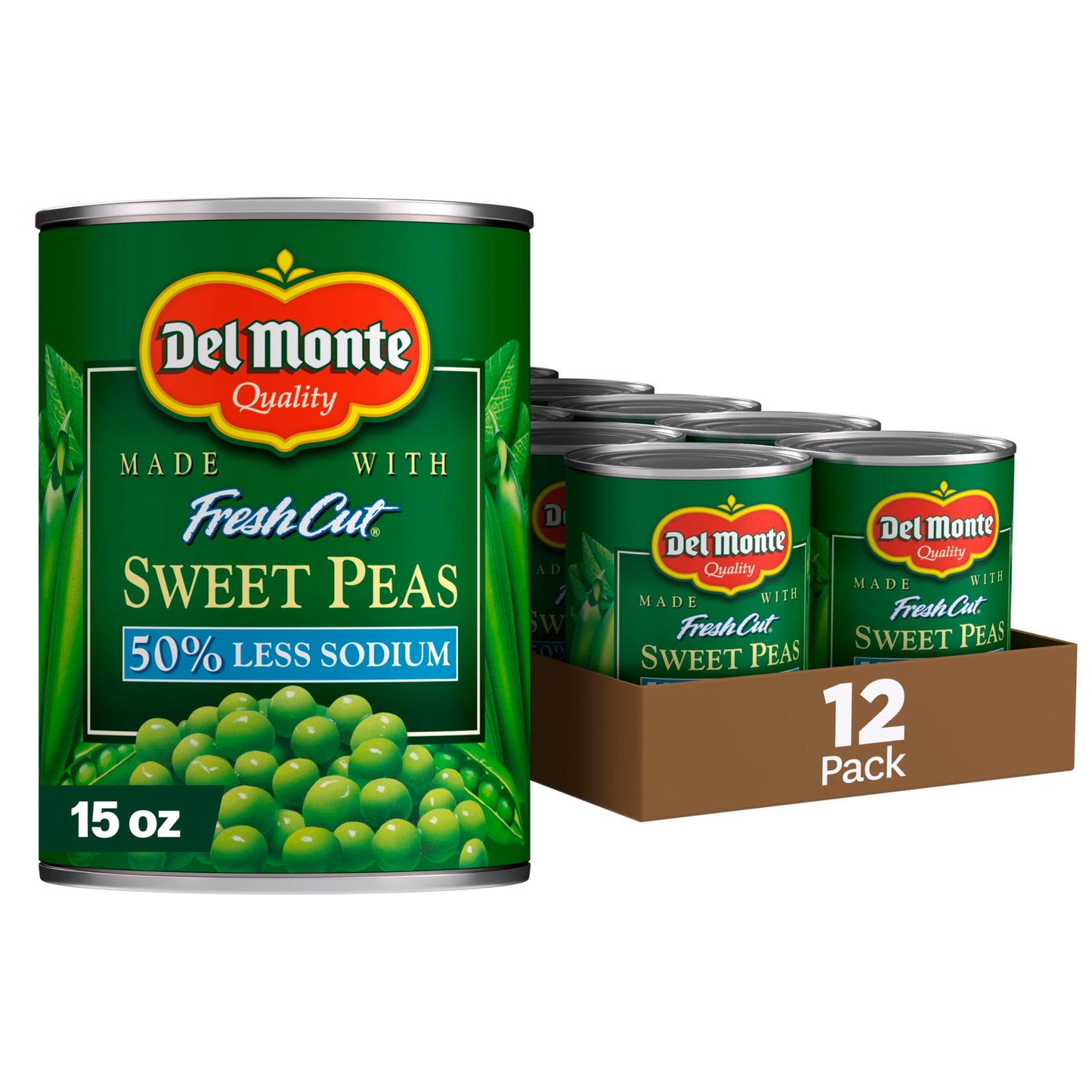 Del Monte Canned Sweet Peas with 50% Less Sodium, 15 Ounce (Pack of 12)