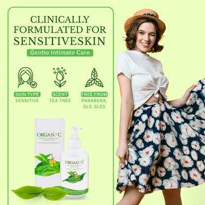 Organyc - Feminine Intimate Wash for Sensitive Skin - Free from Chlorine, Parabens, SLSSLES, and Synthetic Perfumes - 8.5 Fl Oz with Chamomile +Tea-Tree + Lavender