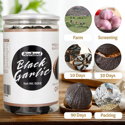 RioRand Black Garlic 908g Whole Peeled, 90-Day Aged 2 Lbs Jar, No Added Preservatives, Ready to Eat