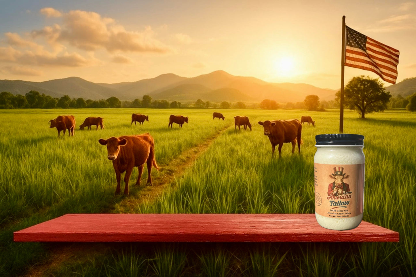 American Tallow, 100% Grass-Fed, Pasture-Raised, Non-GMO Beef Tallow, Premium Cooking Oil & Seed Oil Alternative, Healthy Traditional Fat,14 oz Glass Jar, Made in USA