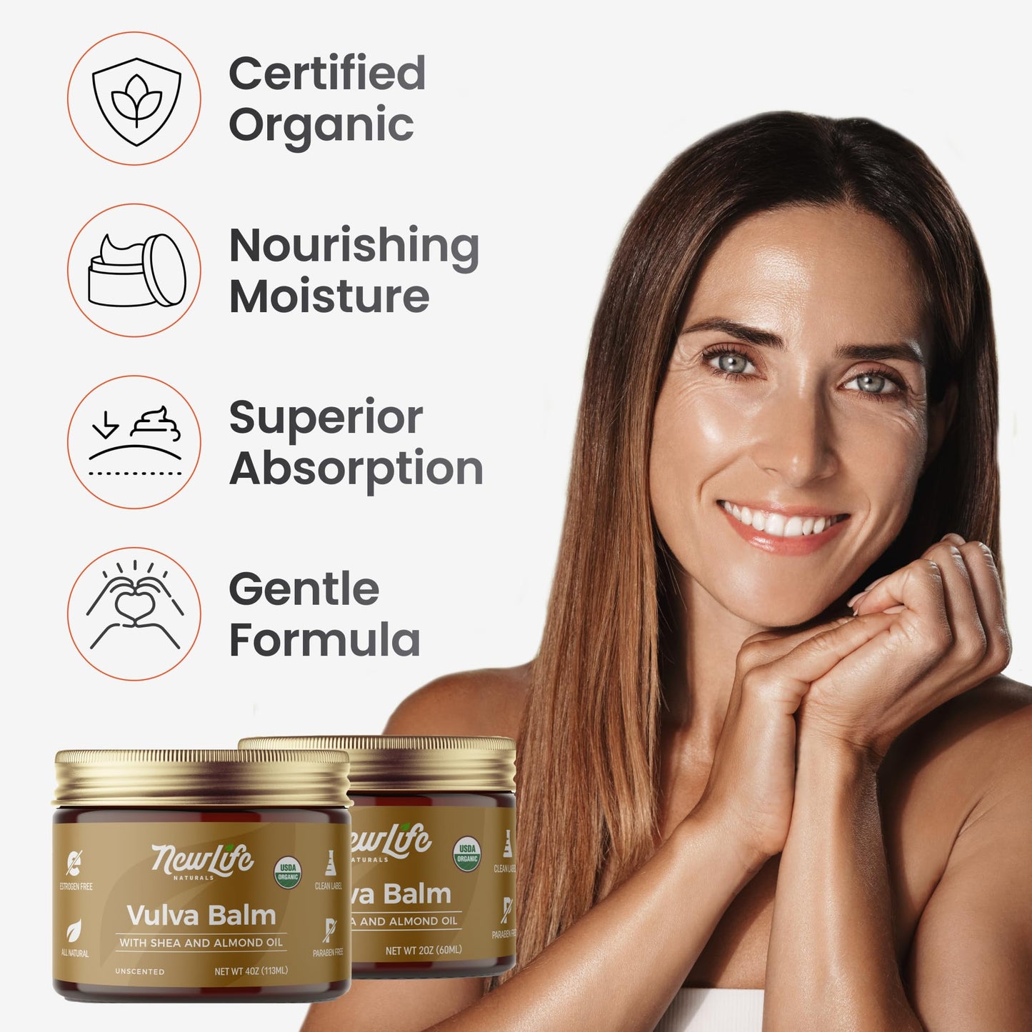 NewLife Naturals Certified Organic Vulva Balm Butter- Itching Dryness Irritation Menopause Support, Postpartum Essentials, Vaginal Moisturizer | All Natural Intimate Feminine Care - 4oz - USA