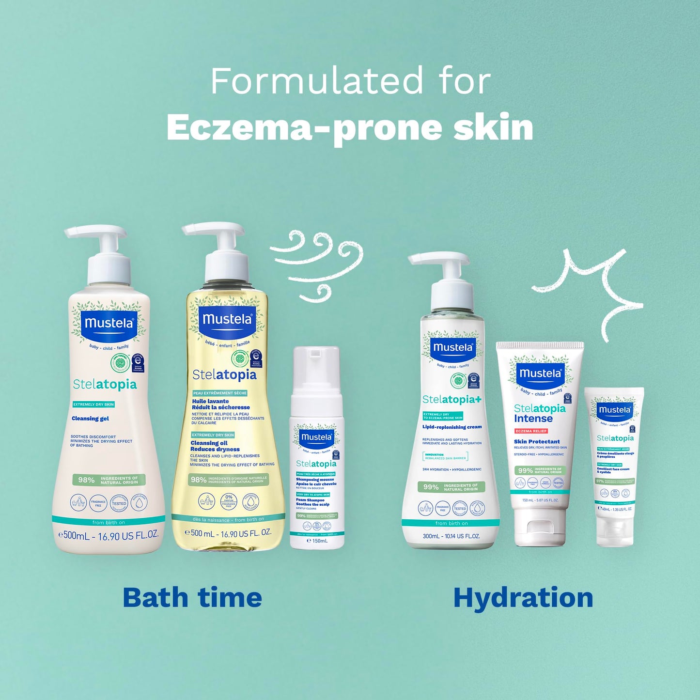 Mustela Stelatopia Eczema-Prone Skin Emollient Baby Face Cream - Face Moisturizer with Natural Avocado & Sunflower Oil - Fragrance-Free - 1.35 Fl Oz (Pack of 1)