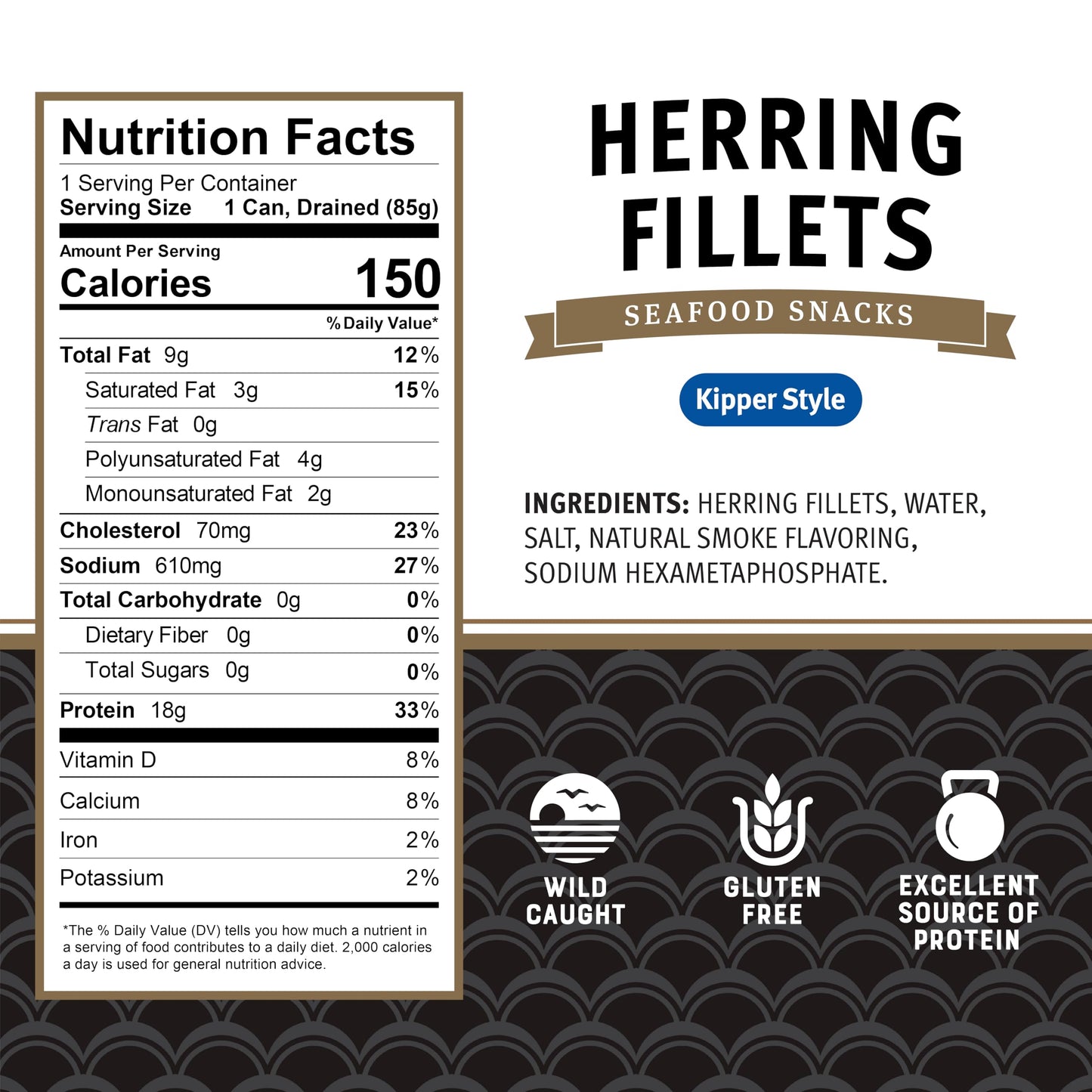Brunswick Boneless Kipper Style Herring Fillets, 3.53 oz Can - 18g Protein per Serving - Gluten Free, Keto Friendly - Great for Pasta & Seafood Recipes