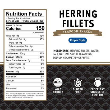 Brunswick Boneless Kipper Style Herring Fillets, 3.53 oz Can - 18g Protein per Serving - Gluten Free, Keto Friendly - Great for Pasta & Seafood Recipes