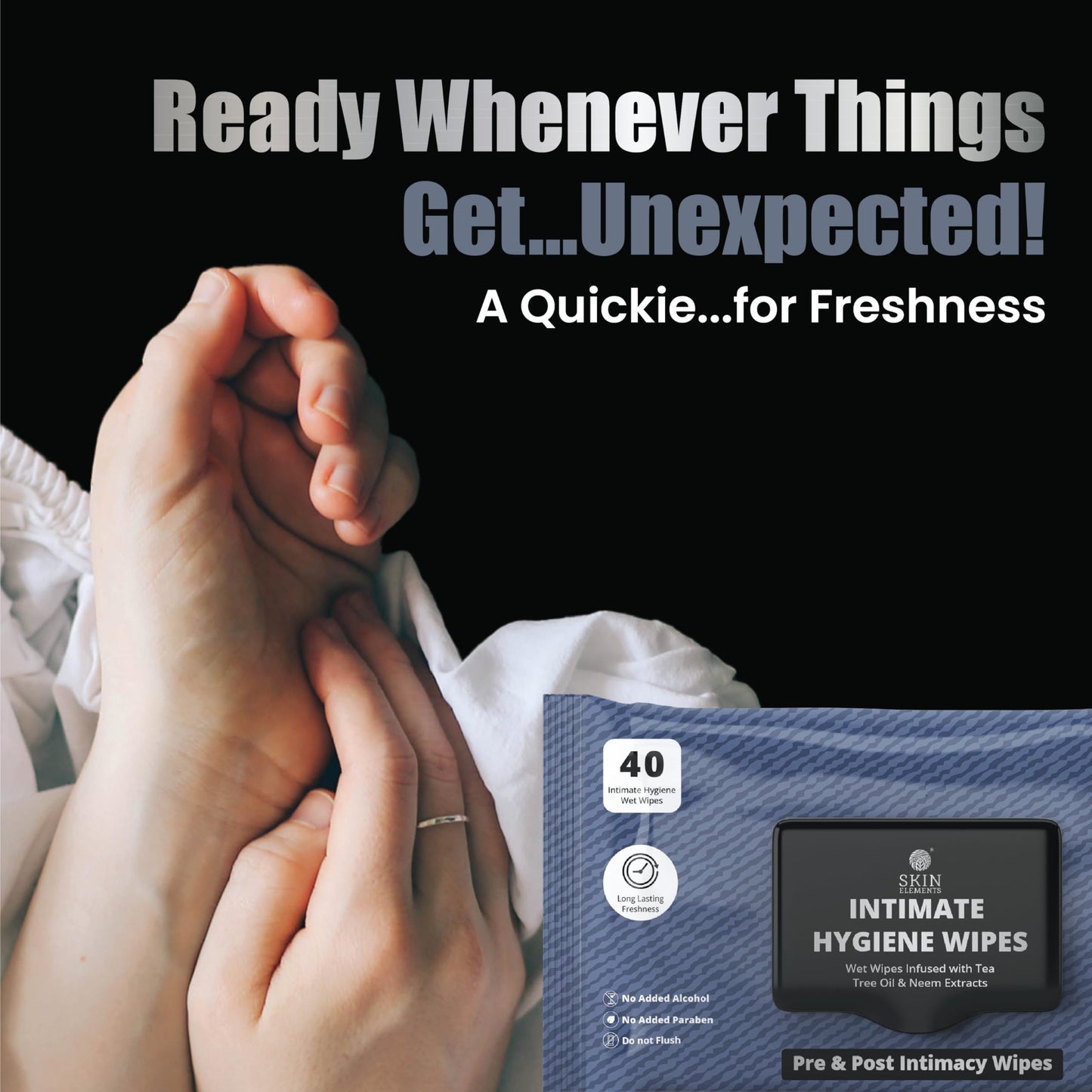 Skin Elements Intimate Hygiene Wipes | Unisex | pH Balanced Wet Wipes | Tea Tree Oil & Neem Extracts | 40 Intimate Hygiene Wet Wipes | For Pre and Post Intimacy