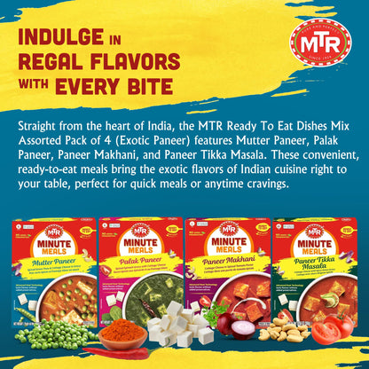 MTR Ready-To-Eat: Exotic Paneer Mix - Assorted Pack of 4 (Mutter Paneer, Palak Paneer, Paneer Makhani, Paneer Tikka Masala) - Authentic Indian Food with No Added Preservatives - Suitable for Vegetarians