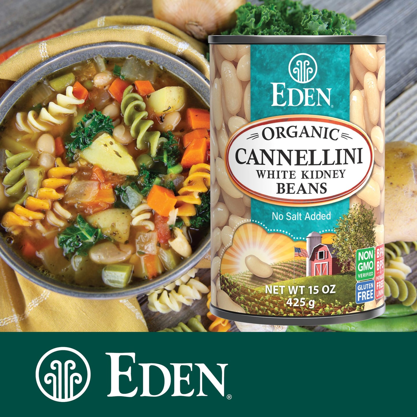 Eden Organic Cannellini White Kidney Beans, No Salt Added, 15-Ounce Cans (Pack of 12)
