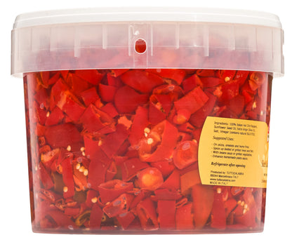 TUTTOCALABRIA Sliced Calabrian Chili Peppers in Oil, Bulk Foodservice Tub, 97 oz, chopped, rounds, Topping, All Natural, Non-GMO, Product of Italy