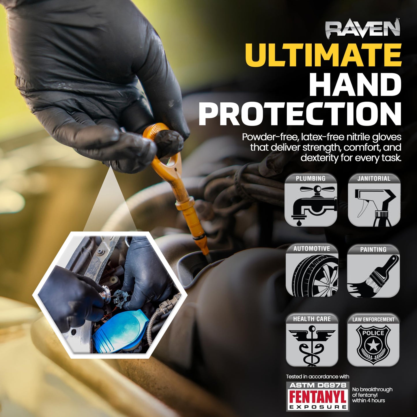 Raven SAS66518 SAS Safety Powder Free Examination Black Nitrile Gloves - 7 Mil Large