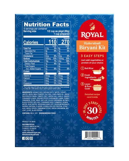 Royal Hyderabadi Biryani Kit - Authentic White Basmati Rice, Biryani Paste, and Whole Spices - 11.5 oz Box