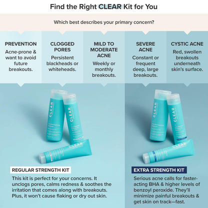 Paula's Choice CLEAR 3-Piece Acne Kit, Includes Daily Cleanser, 2% Salicylic Acid Exfoliant & Benzoyl Peroxide Treatment, Prevents & Treats Mild to Severe Acne & Breakouts, Fragrance-Free, Set of 3