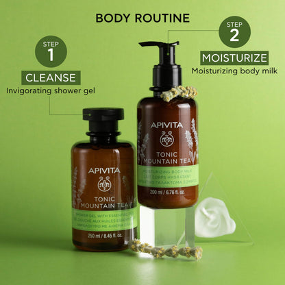 Apivita Tonic Mountain Tea Mousturizing Body Milk | Moisturizes, Softens Tones & Revitalizes with Mountain Tea & Propolis, 200 mL / 6.67 oz