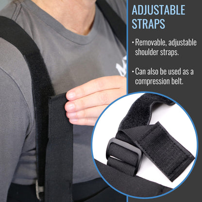 DMI Deluxe Work Belt Back Support Brace Lumbar Support with Adjustable, Removable Shoulder Straps, Fits 28-40, Black