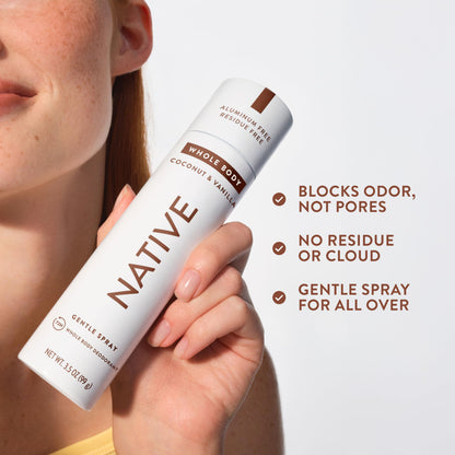 Native Whole Body Deodorant Spray, Coconut & Vanilla, 72 Hour Odor Control, Aluminum Free, No Chemical Propellant, Contains Naturally Derived Ingredients, 3.5 oz