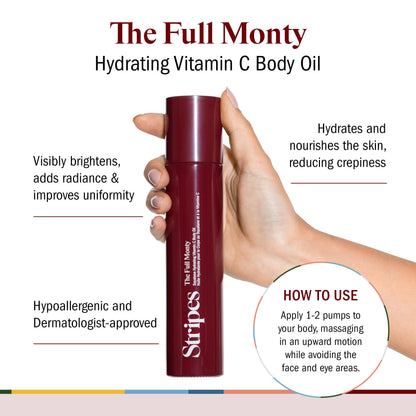 Stripes Naomi Watts The Full Monty Post Shower Body Oil To Brighten Hydrate With Squalane Vitamin C Improve Skin Softness Elasticity Moisture Balance