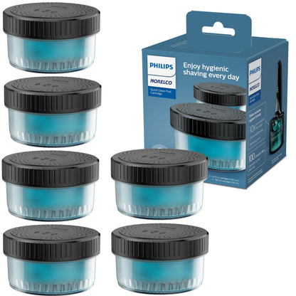 Norelco Philips Quick Clean Pod Cartridge, Lubricates Shaver and Eliminates Cut Hair, 6x 5.4 fl oz Cartridges (Up to 1.5yr Supply), BD9011AZ