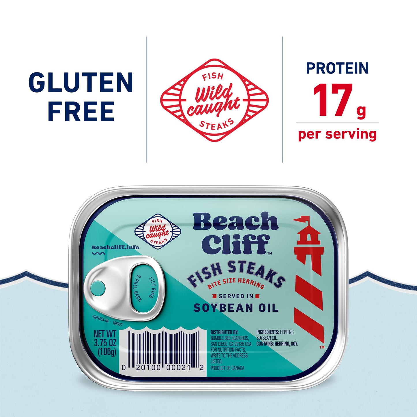 Beach Cliff Wild Caught Fish Steaks in Soybean Oil, 3.75 oz Can (Pack of 12) - 16g Protein per Serving - Great for Pasta & Seafood Recipes