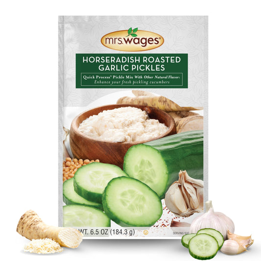 Mrs. Wages Horseradish Roasted Garlic Quick Process Pickle Mix, Quick and Easy, Simple-To-Use, Unique Spicy Garlic Flavor, 6.5 oz Packet (Value Packof 6)
