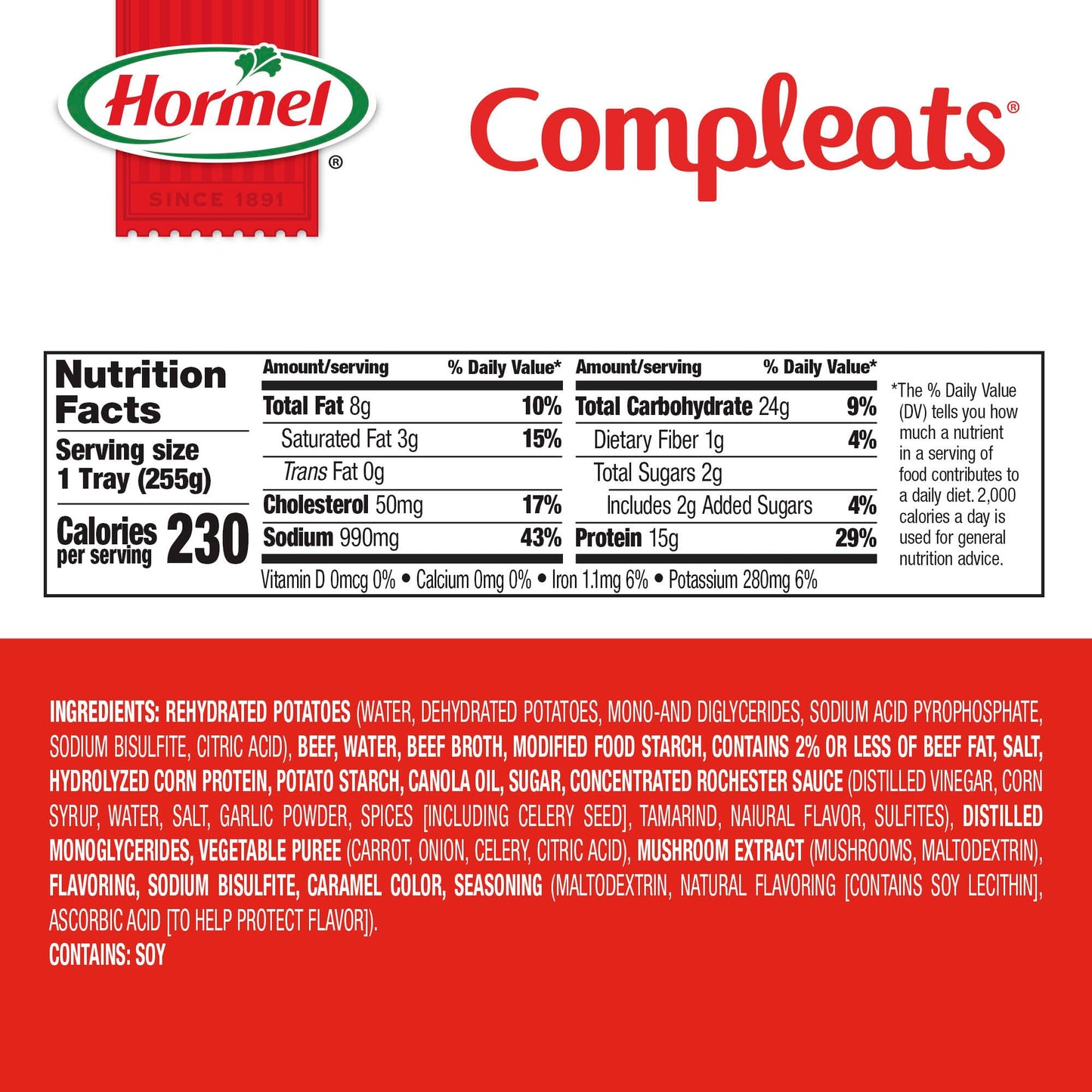 HORMEL COMPLEATS Tender Beef With Mashed Potatoes & Gravy Microwave Tray, 9 oz. (6 Pack)