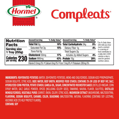 HORMEL COMPLEATS Tender Beef With Mashed Potatoes & Gravy Microwave Tray, 9 oz. (6 Pack)