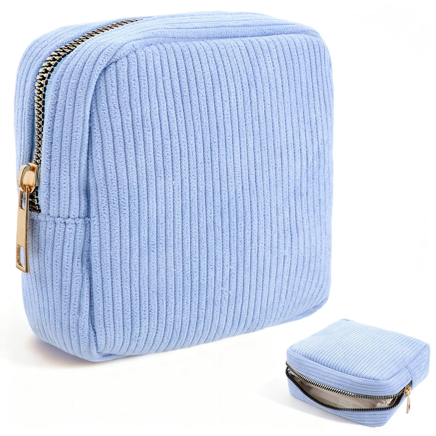 Period Bag for School,Blue Pouch for Pads,Mini Corduroy Feminine Product Bag,Portable Tampon Pouch with Zipper,for Purse, First Period for Women Ladies(Blue)
