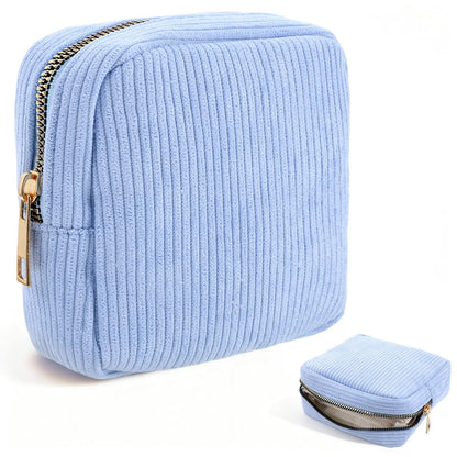 Period Bag for School,Blue Pouch for Pads,Mini Corduroy Feminine Product Bag,Portable Tampon Pouch with Zipper,for Purse, First Period for Women Ladies(Blue)
