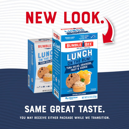Bumble Bee Lunch On The Run Tuna Salad with Crackers Kit, 8.2 oz (Pack of 4) - Ready to Eat, Includes Crackers, Cookie & Peaches - Wild Caught Tuna - Shelf Stable & Convenient Source of Protein, Easy Open Can
