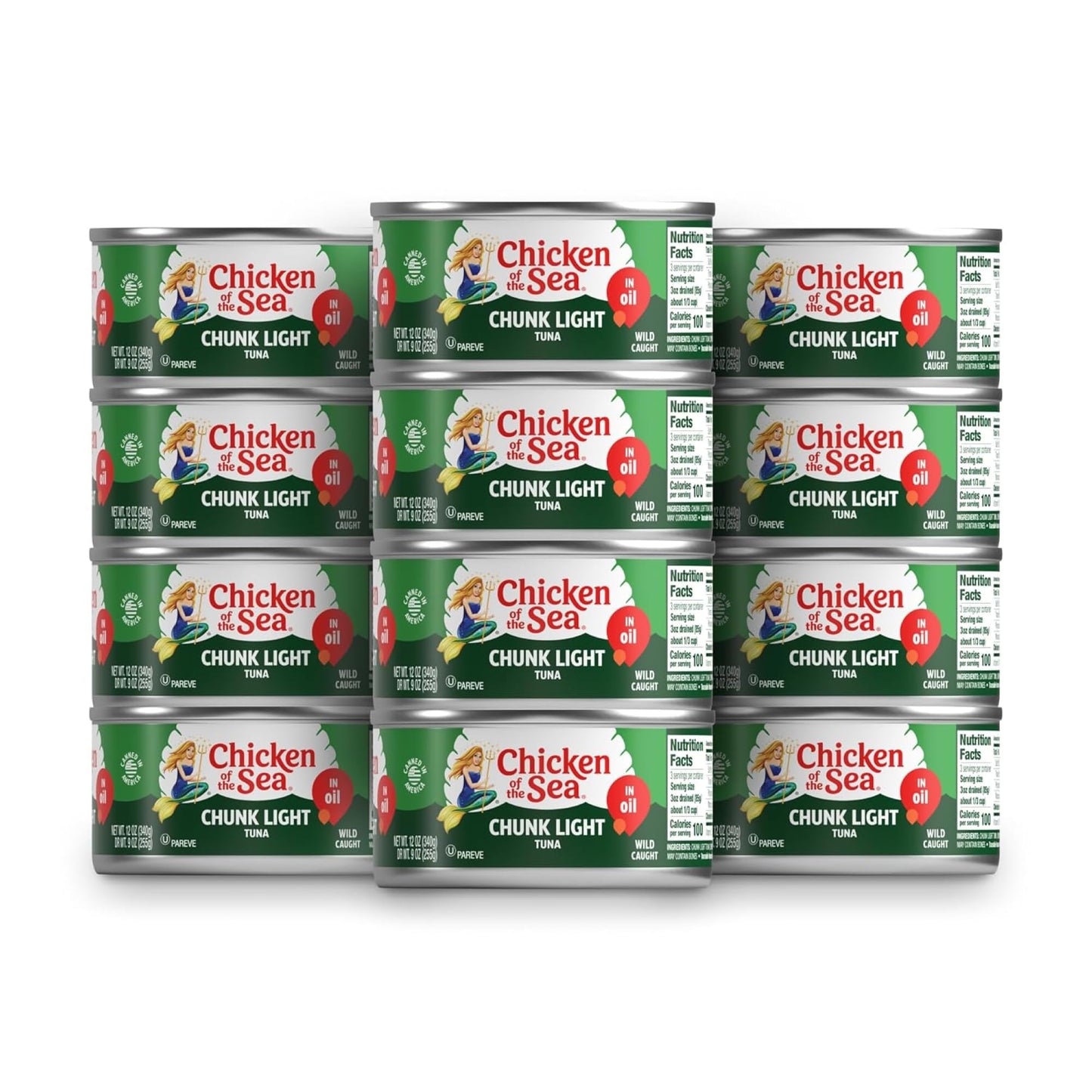 Chicken of the Sea Wild Caught Chunk Light Tuna, 12 Ounce Cans, 12-Count – High Protein 100% Classic Chunk Tuna in Oil – Delicious, Easy, Nutritious Ready to Eat Meals